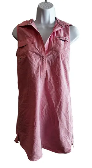 Vineyard Vines Performance‎ Dress 0 Pink Seersucker Sleeveless Vented Shift thumbnail 1
