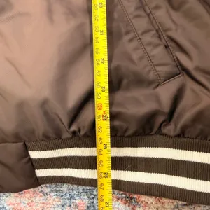 Tna Aritzia Stadium Jacket Brown Satin Varsity Bomber Striped Trim Women XL thumbnail 6
