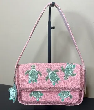 Handcrafted In India | Beaded Turtle Shoulder Bag 🐢 Pink thumbnail 1