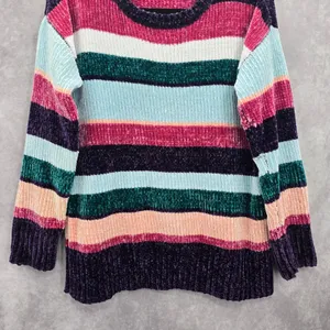 Electric Cozy Whimsy Westbound Multi Color Block‎ Stripe Pullover Sweater Medium thumbnail 4