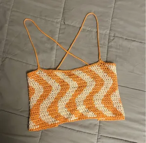 Handmade Orange Cream Crochet Top Size M thumbnail 1