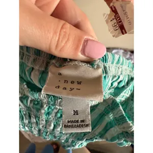 A New Day Teal White Striped Smocked Midi Dress Womens Medium Tie Shoulder Strap thumbnail 3