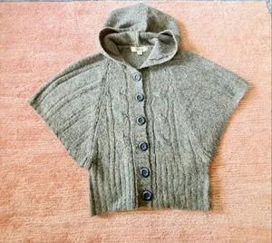 Decree Women’s Olive Green Gray Brown Marled Hooded Cape Sweater Poncho Size M thumbnail 1