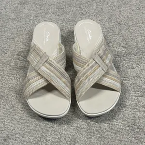Clarks Arla Wave Slide Sandals Womens 9 Tan Beige Strappy Adjustable Slip On thumbnail 3