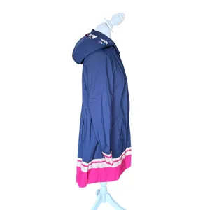Chicos Pleated Rain Coat Jacket Striped Hem Sailboat Interior Womens Size 0 XS thumbnail 4