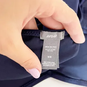 Aerie Strappy Back Scoopneck One Piece Swimsuit Navy Blue Medium thumbnail 3