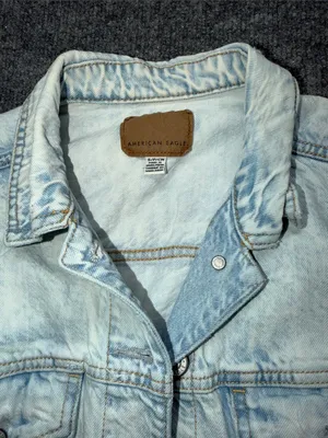 American Eagle Outfitters Pale Blue Cropped Denim Distressed Jacket thumbnail 5