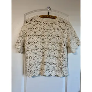 Willow & Root Diamond Pointelle Cardigan Sweater Cream Sz M Cottagecore Boho Top thumbnail 3