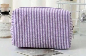 Amazon Purple Striped Seersucker Toiletry MakeUp Bag thumbnail 1