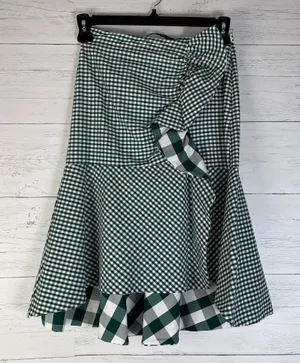 Zara green/white gingham Asymmetric ruffle Midi Skirt size XS thumbnail 1