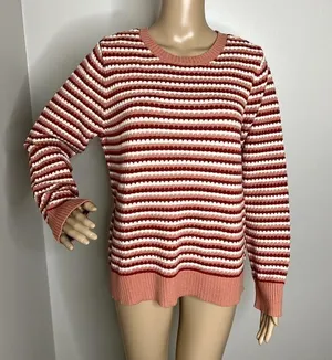 Croft & Barrow Pink Knit Striped Crewneck Sweater thumbnail 1