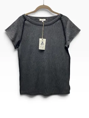 Easel charcoal gray ribbed short sleeve top Size Large thumbnail 3