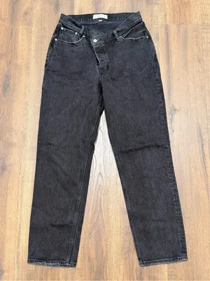 Abercrombie &‎ Fitch the Dad High Rise Black Denim Jeans Asymmetrical Waist 28 thumbnail 1