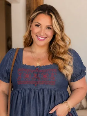 Boho Chic Chambray Denim Peasant Top NWT Blue Size XL thumbnail 6