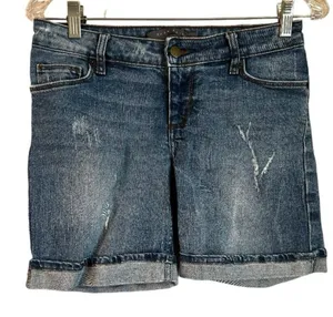 Zara Distressed Cuffed Long Line Denim‎ Shorts thumbnail 1