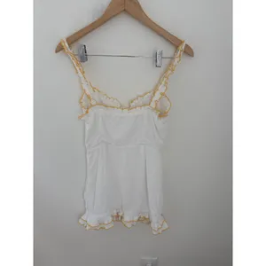 Privacy Please White Yellow Ruffle Trim Tie Front Mini‎ Dress XS Cottagecore thumbnail 3