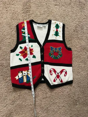 Vintage The Villager Christmas Knitted Sweater Vest Size L thumbnail 10