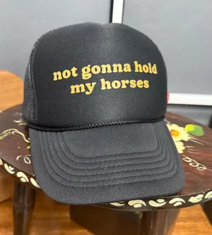 Not Gonna Hold My Horses Black Trucker Hat w/BS Tornado Pin thumbnail 1