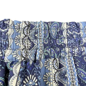 Boho Paisley Patchwork Maxi Skirt Tiered Elastic Waist Floral Blue Womens Size M thumbnail 5