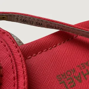 Michael Kors Plate Thong Sandals Red Saffiano Gold Logo Medallion 7.5M RN17A thumbnail 6