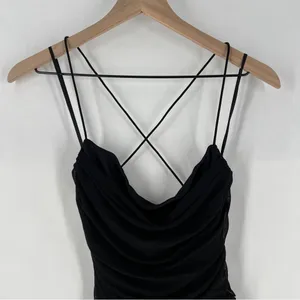 Windsor LBD Black Sheer Mesh Ruched Gathered Strappy Cowl Neck Mini Dress‎ thumbnail 2