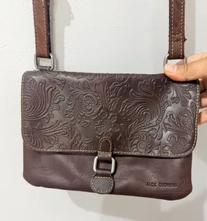Jack Georges Voyager Crossbody Bag Brown Genuine Leather Floral Carving‎ Boho U thumbnail 1