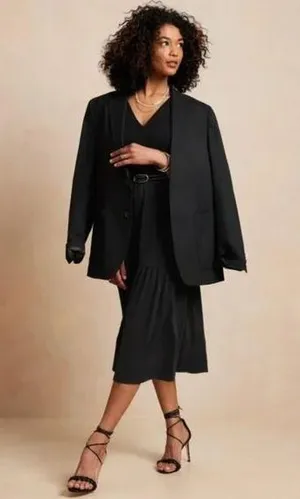 BANANA REPUBLIC Black Sleeveless V-neck Knit Midi Dress thumbnail 2