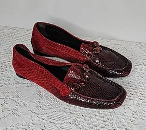 Stuart Weitzman snakeskin pattern crystal embellishments slip on red loafers 6 thumbnail 1
