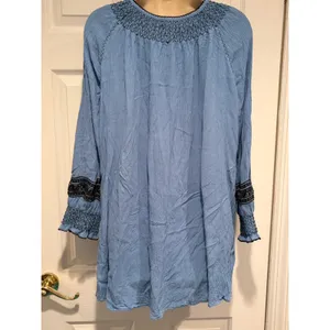 Free People Blue Embroidered Tunic Top‎ S Boho Peasant Tassel Mini Dress Blouse thumbnail 7