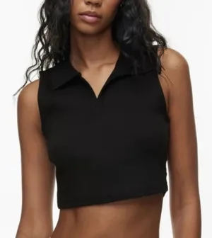 Aritzia Sunday Best Womens Collared Tank Top Size XXS Black Preppy Quiet Luxury thumbnail 1