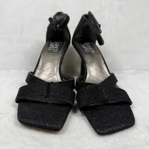 Franco Sarto Black Glitter Square Toe Strappy Ankle‎ Strap Sandals Heels 7.5 thumbnail 2
