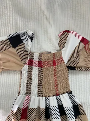 beige plaid smocked maxi dress Tan thumbnail 2