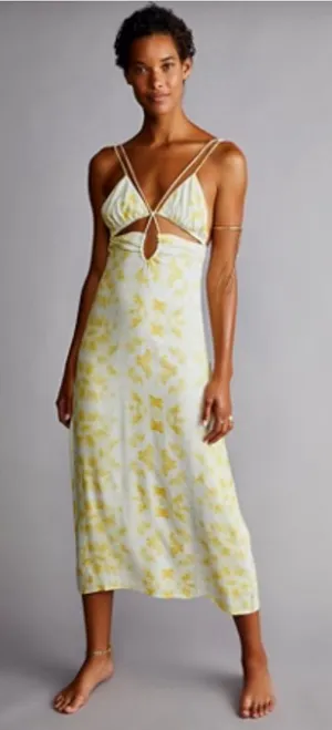 Free People Third Form Women's Yellow/White Ring Out Slip Dress Size 4‎ thumbnail 1