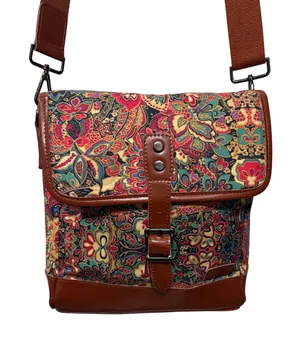 Baosha Floral Paisley Canvas Messenger Bag Brown Faux Leather Crossbody Satchel thumbnail 1