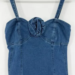 Anthropologie Porridge Denim Rosette Mini‎ Dress Medium Blue Bodycon NWT thumbnail 3