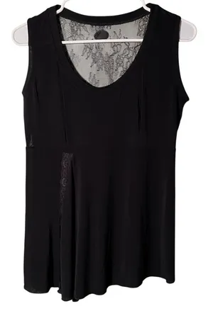 Rossaspina Women's Tank‎ Top Black Scoop Neck Lace Back Tango Dance Stretch thumbnail 1
