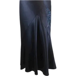 Y2K Alex Evenings navy beaded slip cowl neck floral satin formal Gown small thumbnail 11
