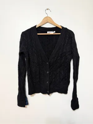 Vineyard Vines Cable Knit Cashmere Cardigan Sweater Size Small Black thumbnail 2