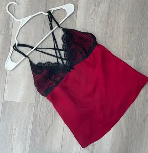 Linea Donatella Y2K Lace Tank Top racerback babydoll womens Black Red medium intimates lingerie thumbnail 1