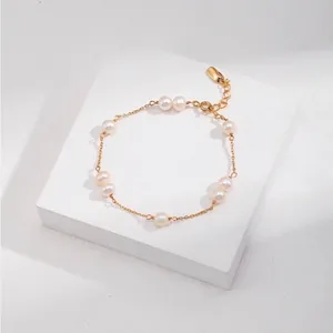 NEW REAL Pearl Sterling Silver 18k REAL goldplated Necklace Bracelet Jewelry Set thumbnail 2
