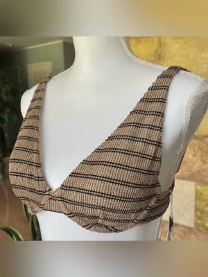 NEW Rhythm. Sol Stripe Hi Cut Adjustable Strap Two Piece XS Bikini Tan/Black Set thumbnail 4
