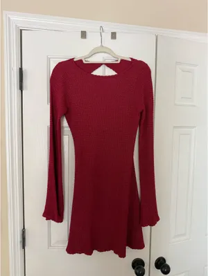 Princess Polly Long Sleeve Knitted Mini Dress Red thumbnail 3