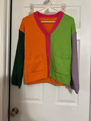 Colorblock Button-Front Cardigan Sweater - Multicolor thumbnail 2