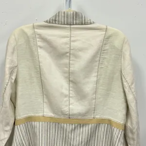 Coldwater Creek Cream Striped Mixed Media Button Front Blazer‎ Jacket Women's 14 thumbnail 7