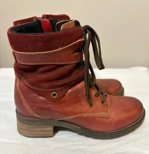 Dromedaris Kara Scrunched Red Leather & Suede Boot Size 38 thumbnail 1