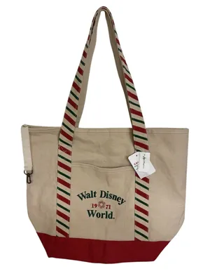 NWT Walt Disney World Christmas Holiday Canvas Tote Bag Red Green thumbnail 1