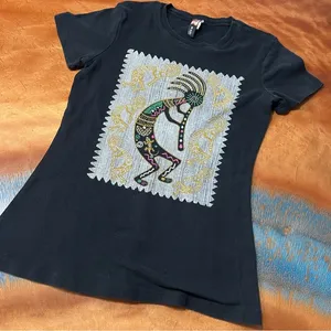 Vintage Kokopelli Bling Embellished Tee 100% cotton Made in USA Big Bang small thumbnail 1