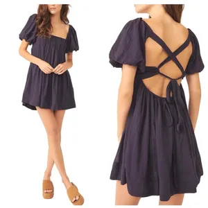 Free People Endless Summer Marina Tie Back Cotton Babydoll Dress Black Size XS thumbnail 2