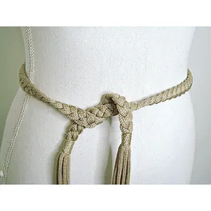 Braided Fringe Beaded Boho Waist Belt Beige Brown Thin Dress Macrame Rope Gypsy thumbnail 3