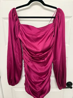 Glam Pink Satin Ruched Mini Dress thumbnail 1